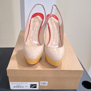 Christian Louboutin 140MM double Platform Sling back nude pump